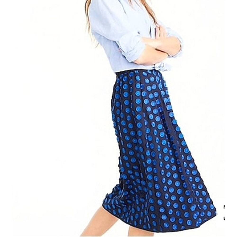 J.Crew Black Blue Fringe Polka Dot Midi Skirt Whimsical Office Sz 6 Preppy